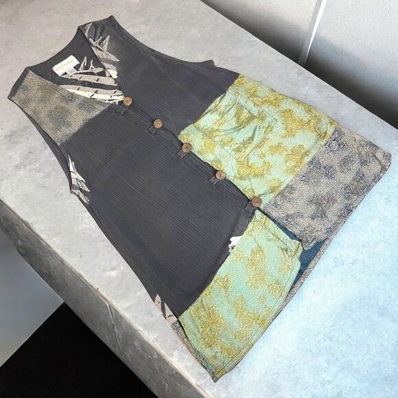 Kusnadi New York Vintage 90s Patchwork Rayon Vest Boho Artsy Hippie OS - Picture 1 of 8